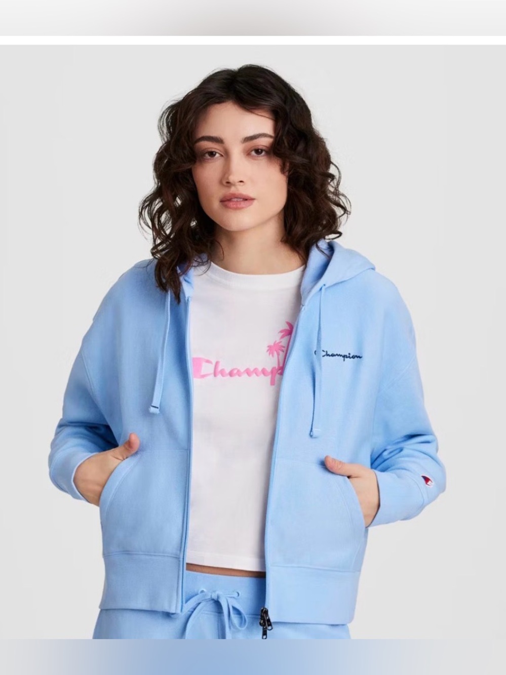 Champion Women's Light Blue 2 Way Zip Hoodie